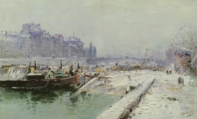 Ile de la Cite Under Snow by Gustave Madelein