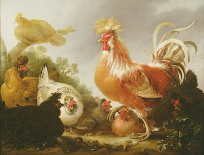 Cockerel and Hens in a Landscape by Gysbert Hondecoeter