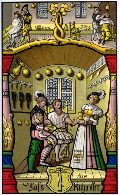 Barber and Wigmaker, 16th Century, 1849 by H. Moulin