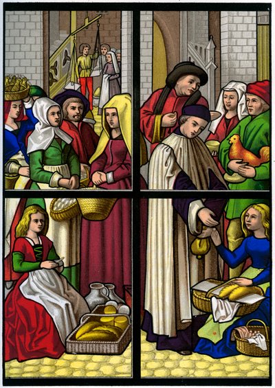 The Market, 15th Century, 1849 by H. Moulin