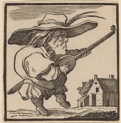 Hunchback Playing a Lute by H. Numan after Jacques Callot