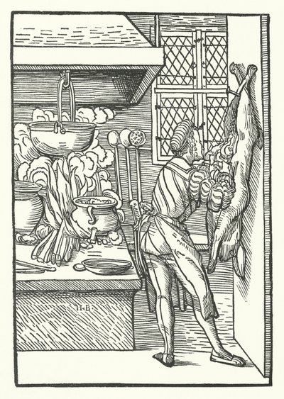 A Cook Butchering a Hare by Hans (after) Burgkmair