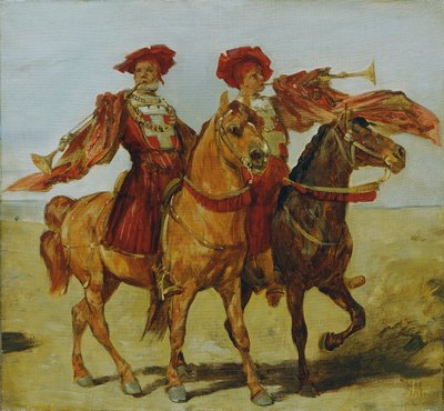 Two Mounted Trumpeters by Hans Makart