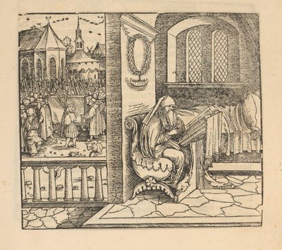 Praying Woman and Funeral Procession by Hans Schäufelein (possibly)