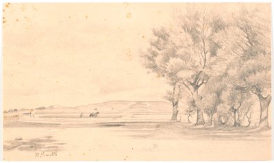 Landscape with Plowed Field; Tall Trees on the Right by Hans Smidth