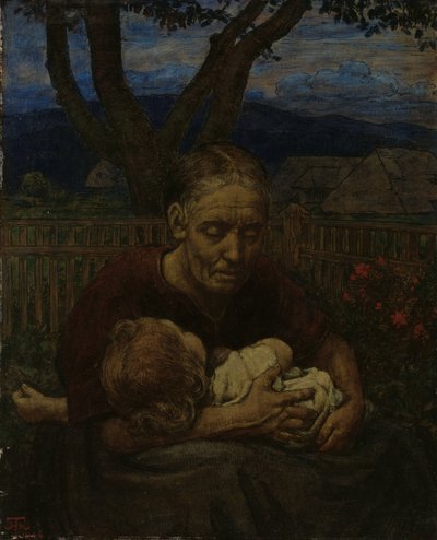 Mother and Child in a Garden by Hans Thoma