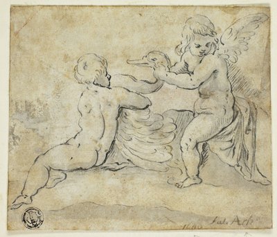 Putti Holding Swan by Hans von Aachen