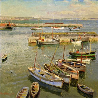 Boats, Newlyn Harbour by Harold Harvey