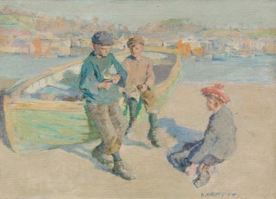 Children in Newlyn Harbour by Harold Harvey