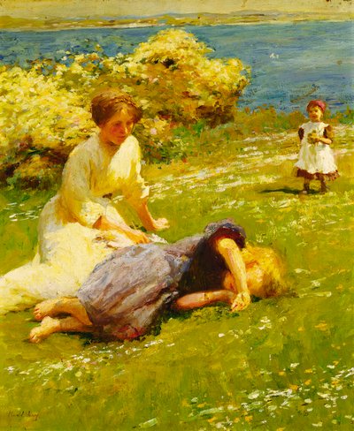 Young Girls on a Cliff Top by Harold Harvey