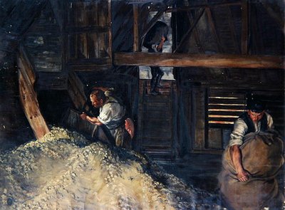Workers: Workmen Bagging Hops by Harold Oakley