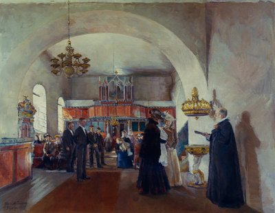 Christening in Stange Church by Harriet Backer