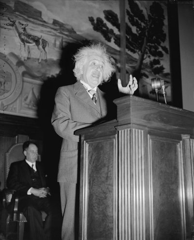 Albert Einstein Speaking, c.1940 by Harris & Ewing