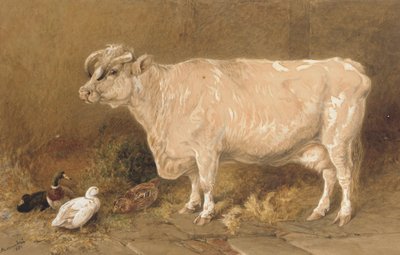 Cow with Ducks in a Barn by Harrison William Weir