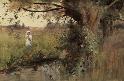Collecting Flowers by the Stream by Hector Caffieri