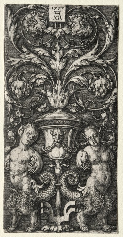 A Vase between Two Chimeric Figures by Heinrich Aldegrever
