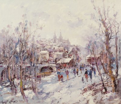 Winter Scene in a French Cathedral Town by Heinrich Hansen