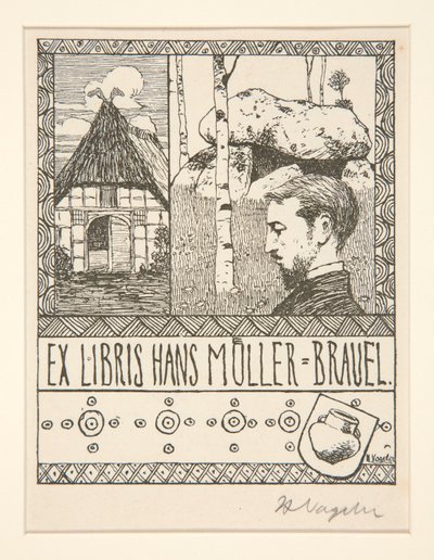Bookplate: Ex Libris Hans Mueller-Blauel by Heinrich Vogeler