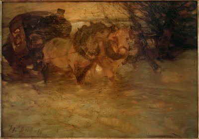 Stagecoach in the Snow by Heinrich von Zügel