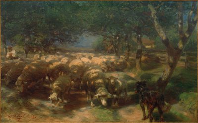 Flock of Sheep with Dog by Heinrich von Zügel