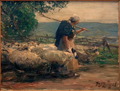 Shepherdess with Herd by Heinrich von Zügel