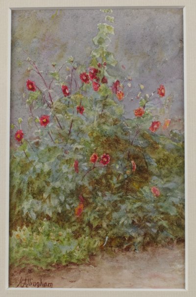 Flower Border, Hollyhock and Dahlias by Helen Allingham