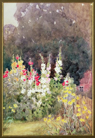 Hollyhocks by Helen Allingham