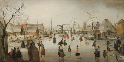 Ice Skating in a City by Hendrick Avercamp