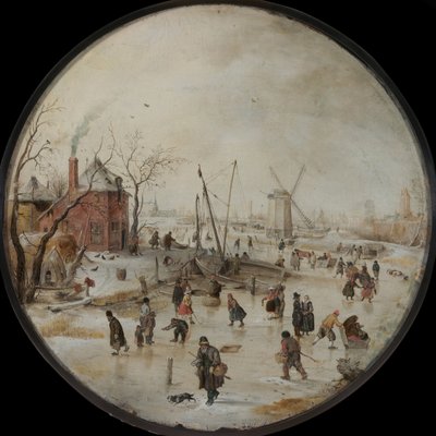 Frozen River with Skaters by Hendrick Avercamp
