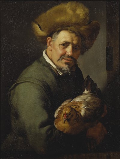 Old Man with a Hen by Hendrick Bloemaert