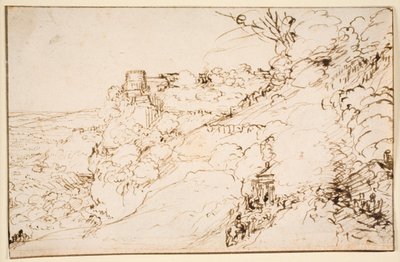 Landscape with Castle-like Building on Mountain Outcrop by Hendrick Goudt