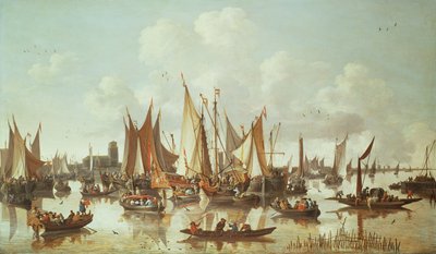 Dutch Ships at Dordrecht Harbour by Hendrick de Meyer