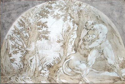 Hercules and the Nemean Lion by Hendrik Goltzius