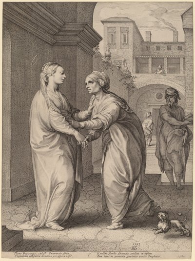 The Visitation by Hendrik Goltzius in the style of Parmigianino