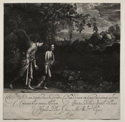 Tobias and the Angel (large plate) by Hendrik Goudt