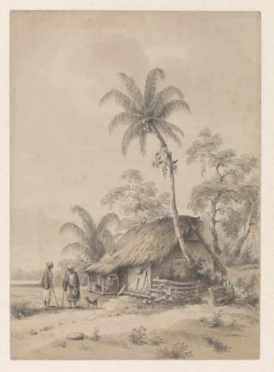 Hut with Two People and a Dog by Hendrik Huygens