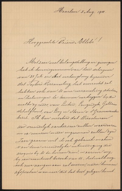 Letter to August Allebé by Hendrik Jacobus Scholten