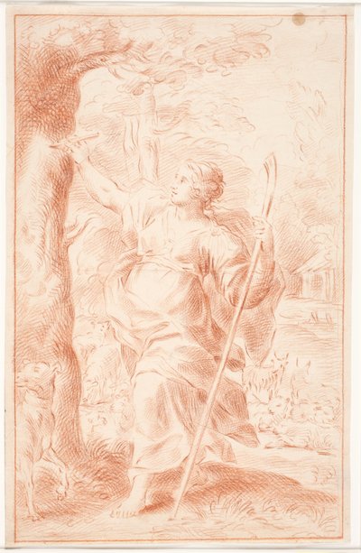 Shepherdess Carving on a Tree Trunk by Hendrik Krock
