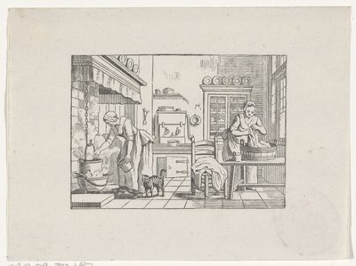 Kitchen Interior with Two Women Working by Hendrik Numan