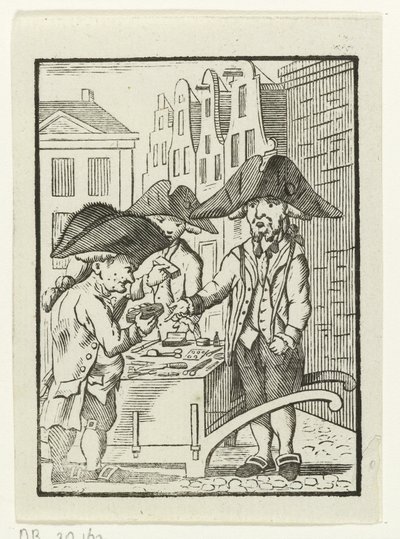 Street Vendor Behind a Handcart with Two Customers by Hendrik Numan