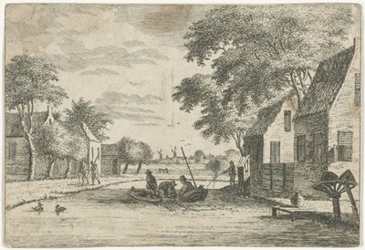 Village Scene with Fishermen by Hendrik Roosing