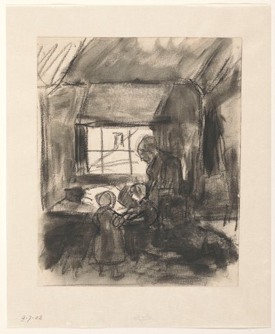 Interior with Woman and Two Children by Hendrik Valkenburg