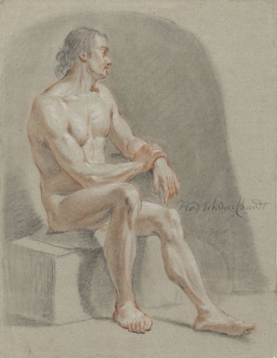 Male Nude, Sitting, Facing Right by Hendrik Willem Schweickhardt