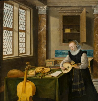 Lady Playing the Lute by Hendrik the Younger Steenwyck