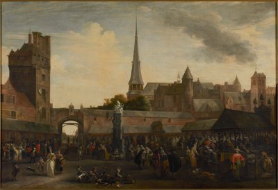 The Vismarkt in Antwerp by Hendrik van Minderhout