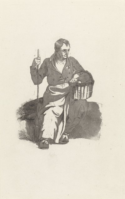Seated Man with Basket by Hendrikus van de Sande Bakhuyzen