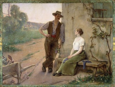 Peasant Couple in a Farmyard by Henri Adrien Tanoux