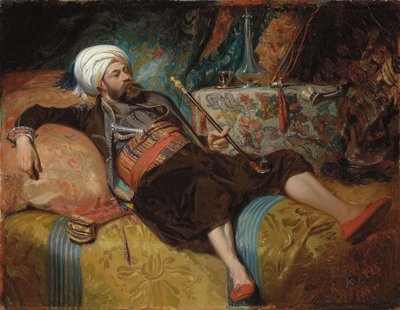 A Reclining Turk Smoking a Hookah by Henri Baron