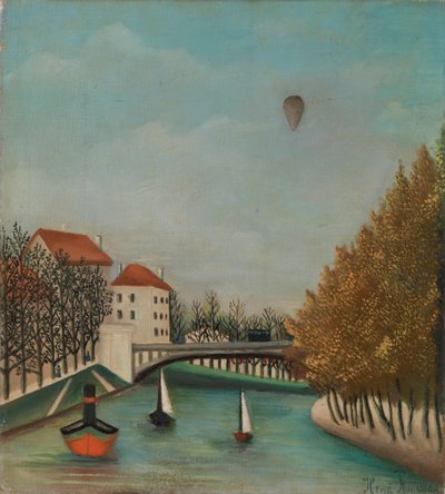 River Scene with Balloon by Henri J.F. 1844 1910 Rousseau