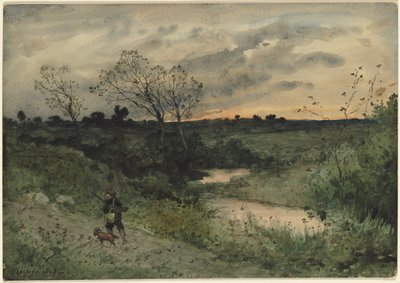 Dawn--Hunter with Dog by Henri Joseph Harpignies